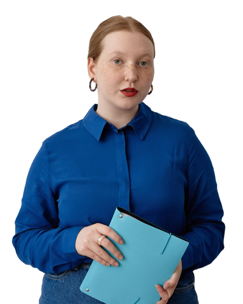 young red haired woman wearing business casual